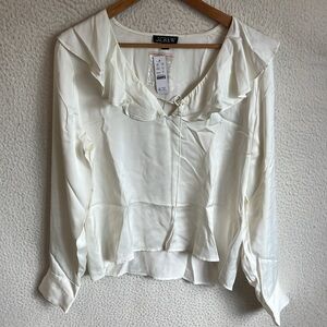 J. Crew Off-White Ruffle Silk Blouse